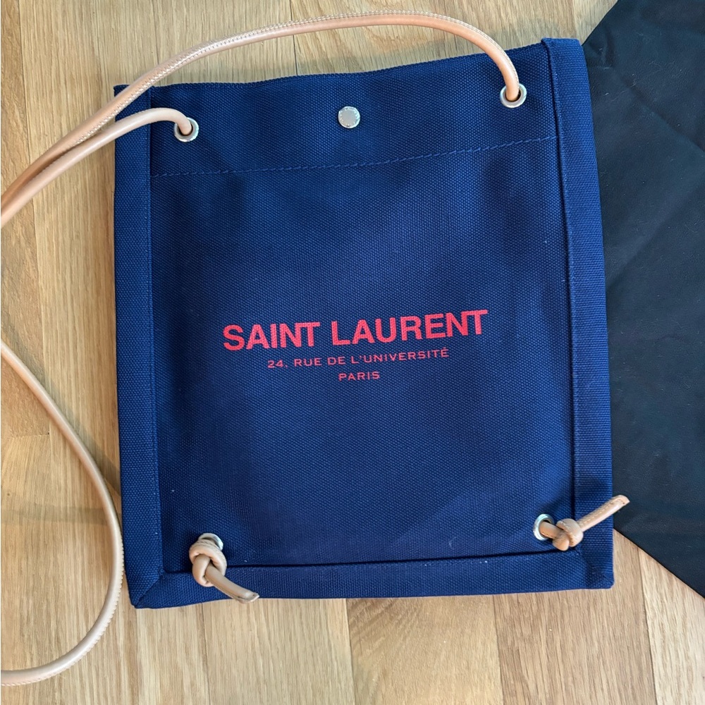Saint Laurent flat crossbody blue canvas bag